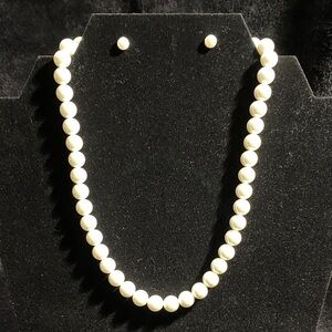 Classic White Pearl Necklace and Earring Set